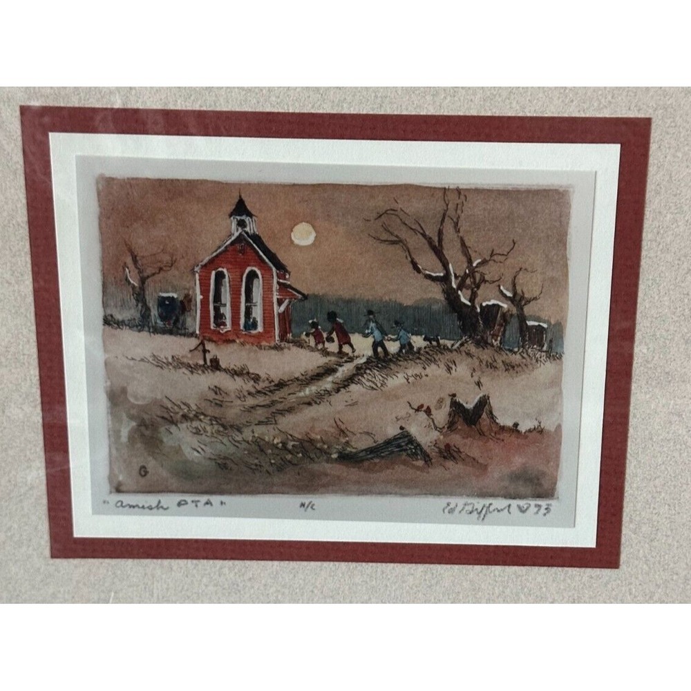 Vtg 1991 Original PRINT Signed OH Artist Ed Gifford Matted Amish PTA